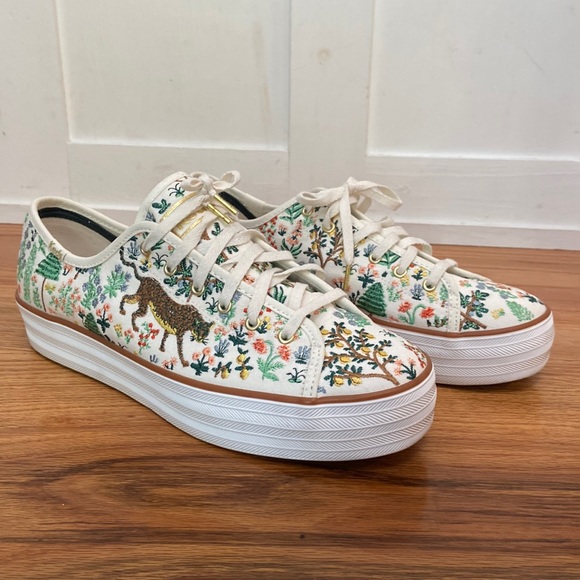 KEDS Menagerie Embroidered Triple Kick Sneaker Rifle Paper Co Women’s Size 8 1/2 - Picture 2 of 13